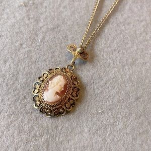 Gold Wash Sterling Filigree Cameo on Chain
